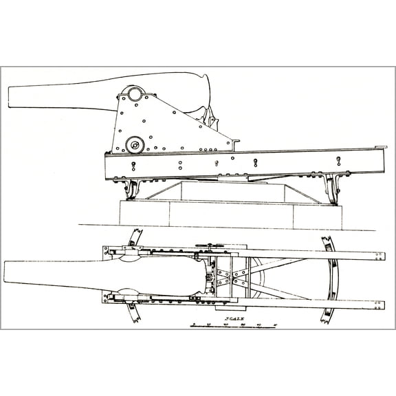 24"x36" Gallery Poster, Rodman gun on center-pintle barbette carriage, Civil War 1863