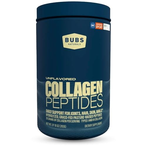 BUBS Naturals Péptidos de colágeno sin sabor en polvo, las mejores proteínas para las articulaciones y la piel, alimentado con pasto criado, apto para paleo y ceto, aprobado por Whole30, lácteos sin O
