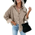 thumbnail image 5 of Beige Young Adult Tops Womens Corduroy Button Down Shirt Oversized Blouses Tops Long Sleeve Casual Warm Jacket with Pockets Plus Size Tops for Women, 5 of 5
