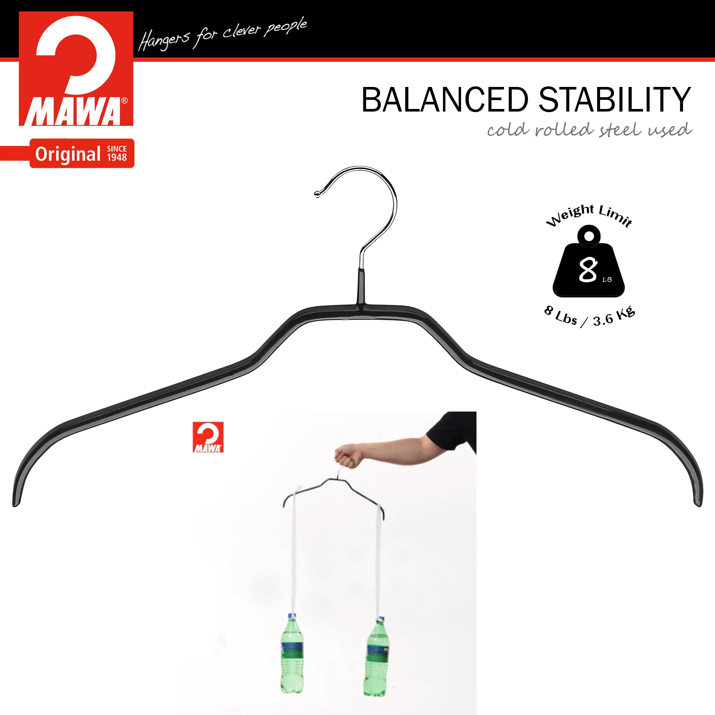 Mawa by Reston Lloyd Silhouette Series Non Slip Space Saving Clothes Hanger for Shirts and Dresses Style 41 F Set of 12 Black