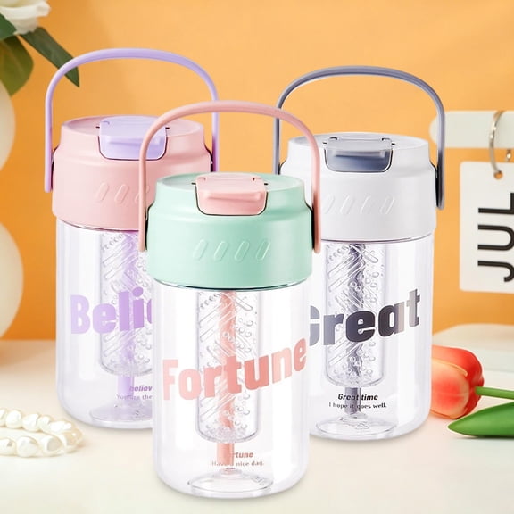 Straw Cup Shatter-proof Water Bottle, Trendy Esthetic Plastic Cup with Carry Handle, Leak-proof Lid, Hideaway Straw & Removable Infuser, Portable Drinkware, Topliu