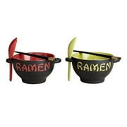 World Market Japanese Ceramic Ramen Bowl Set of 2 Noodle Bowl with Soup Spoon and Chopstick Soup Bowls for Noodle, Ramen, Udon, Miso, Thai, Pho Soup 17.5 Ounce Red Dragon and Green Rooster