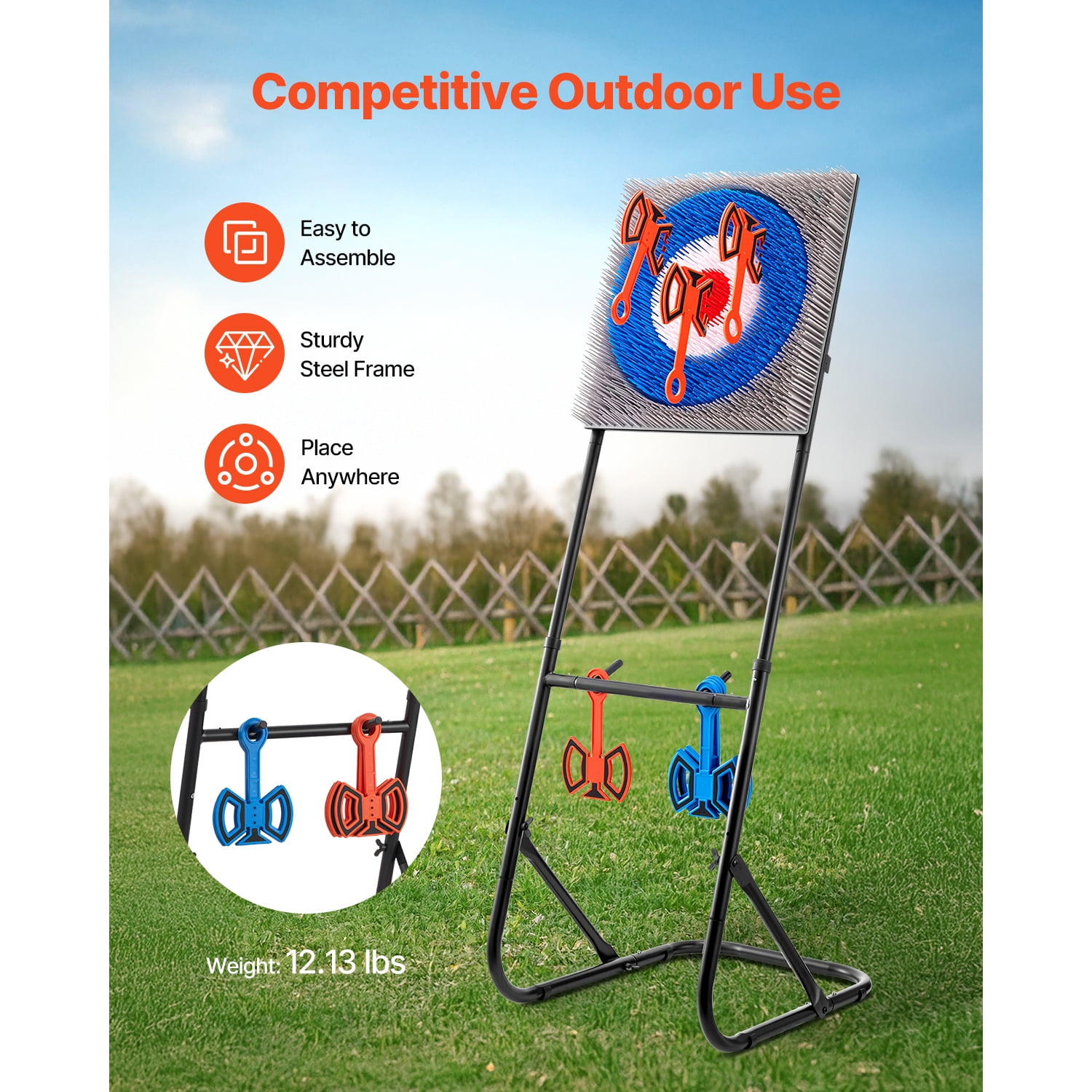 KFFKFF Axe Throwing Game Set with Plastic Bristle Target, Includes 8 Axes, Foldable Steel Frame for Easy Storage, Stable Design for Indoor and Outdoor Use, Perfect for Backyard, Yard, and Carnival