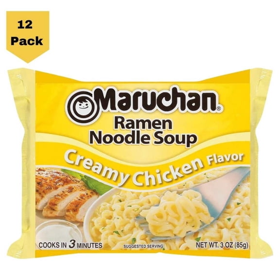 Maruchan Ramen Noodle Soup Creamy Chicken Flavor, 3 Oz, Pack of 12