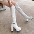 thumbnail image 3 of Knee High Boots for Women Fashion Slouchy Leather Platform Chunky High Heel over The Knee Long Tall Boots, 3 of 5