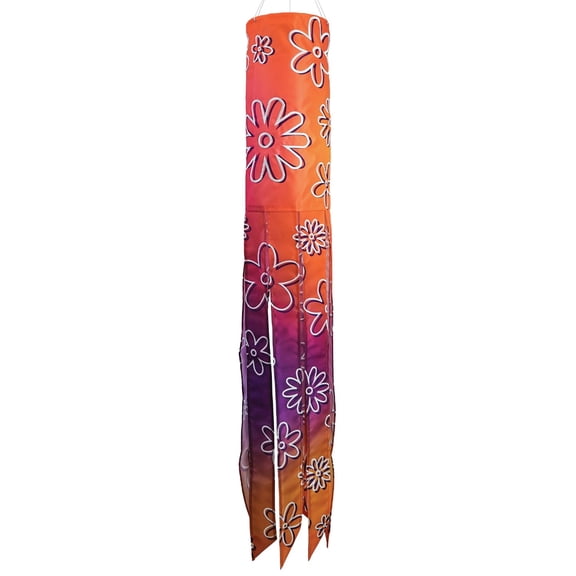 In the Breeze 5269 — Flower Power 40-inch Illusion Windsock — Groovy Déecor, Embroidered Details, Fully Printed Tails