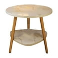 thumbnail image 1 of Gray Marble Pattern Round Side Table With Double Shelf Gray Finish Small Coffee Table For Bedroom Living Room #66w77, 1 of 6