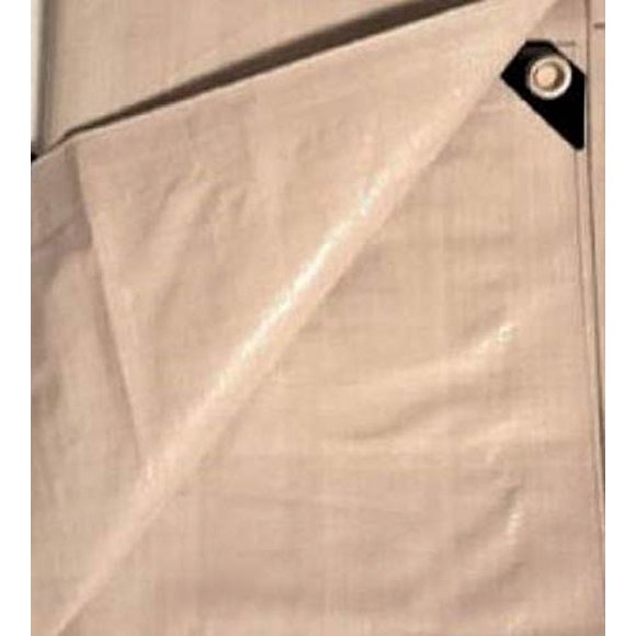Bâche en Polyéthylène 12 Pieds x 14 Pieds Beige Beige, Robuste, Imperméable, 12 mil, avec Oeillets (Finition Env. 11 Pieds6 Pouces x 13 Pieds6 Pouces)