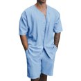 thumbnail image 3 of xiaxaixu Men's Two Piece Beachwear Sets Short Sleeve Button Up Tops Drawstring Shorts Set, 3 of 8