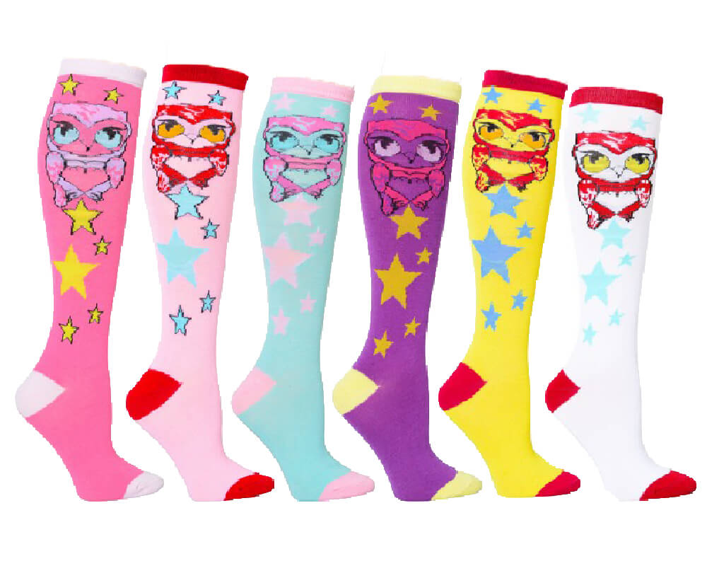 6 Pairs Women's Fancy Design Multi Colorful Patterned Knee High Socks