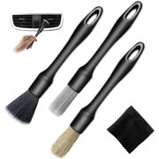 4Pcs Car Detailing Brush Set,Soft Auto Interior Detailing Brushes Kits,for Cleaning Wheels,Interior,Exterior,Leather,Including 3 Pcs Premium Detail Brush and One Multipurpose Towel (Black)