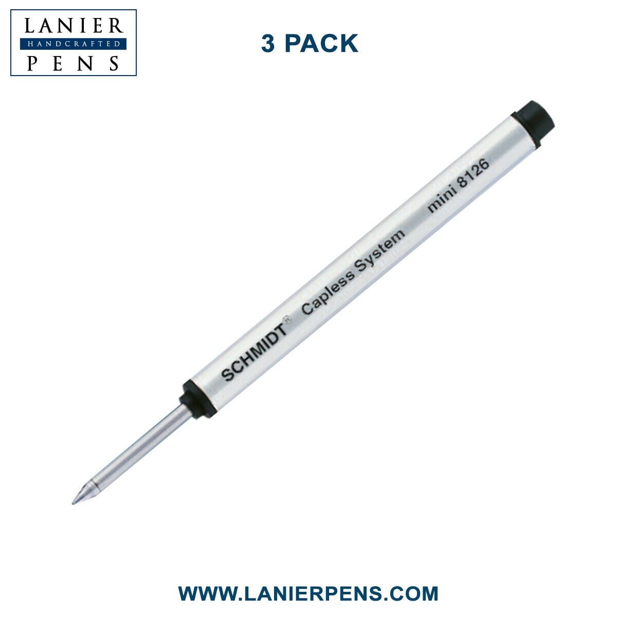 3X Schmidt 8126 Mini Capless System Rollerball Refill Black Fine Tip