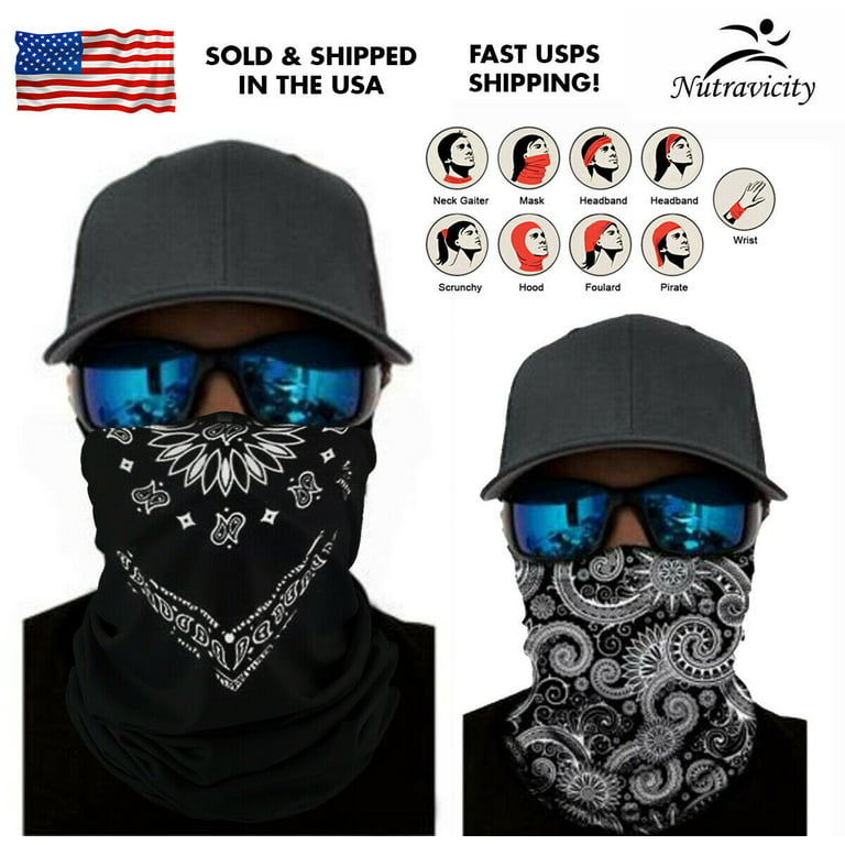 Nutravicity Black Bandana Paisley Face Balaclava Scarf Neck Fishing Sun Gaiter Headwear Mask, Men's, Size: One Size