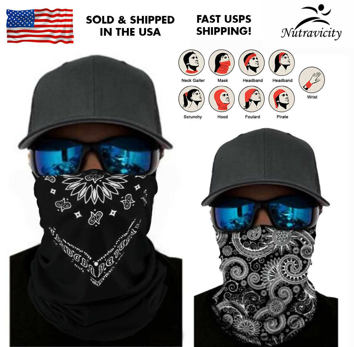 Black Bandana Paisley Face Balaclava Scarf Neck Fishing Sun Gaiter Headwear Mask - image 2 of 7