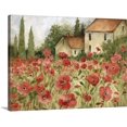 thumbnail image 1 of Cuadro decorativo lienzo panorámico acuarela campo de amapolas rojas casa rural cipreses altos paisaje provenzal suave rústico floral, decoración sala dormitorio cocina estilo boho francés mexicano, 1 of 6