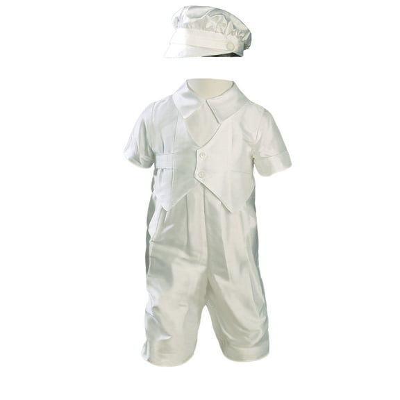 Boys Silk Dupioni Vested Christening Baptism Coverall with Hat (Baby)