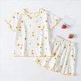 thumbnail image 2 of kaprioy Toddler Girl Pajama Set Strawberry Print Ruffle Short Sleeve Tee and Shorts 2 Piece Set Toddlers Girls Clothing, 2 of 4