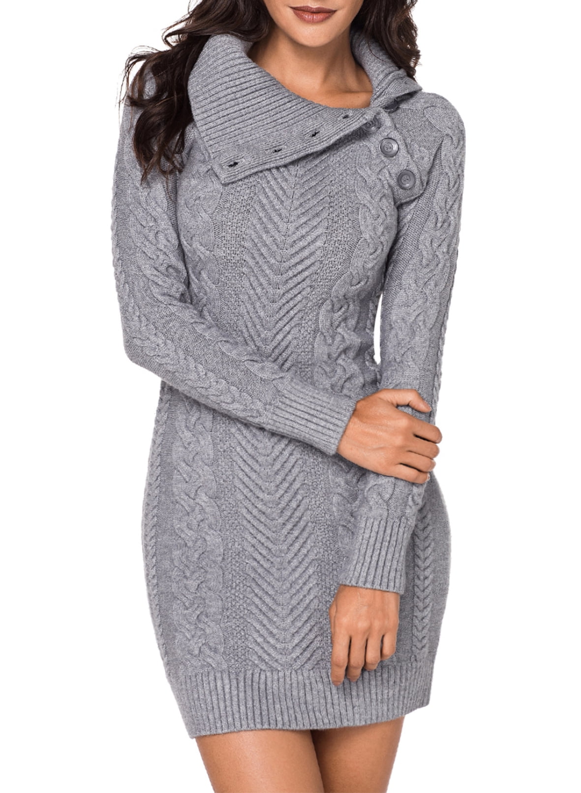 Gray Knitted Dress Slim Fit Knee Length 