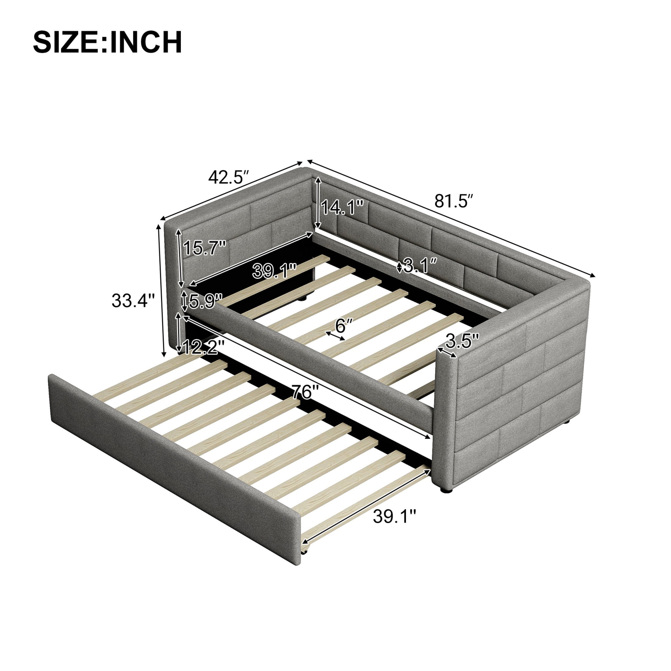 Noble House Lornic Twin Size Upholstered Daybed with Trundle, Padded Back and Sides Sofa Bed, Gray