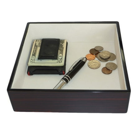 Wood Valet - Ebony Wood Lacquer Coin Tray Valet Catch-all for Keys, Coins, Phone, and More