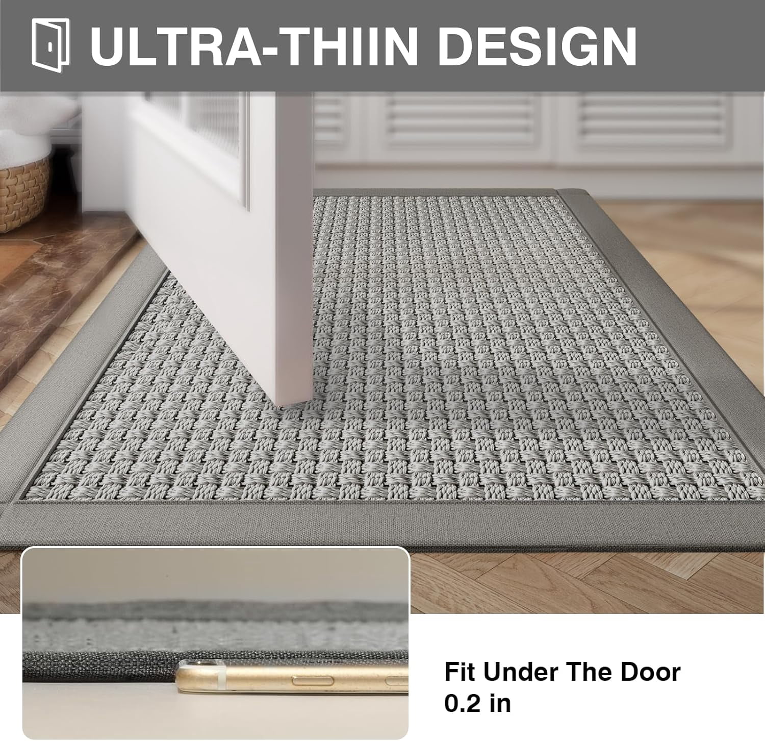 Quick Dry Absorbent Bathroom Rugs Mat Non Slip Bath Mat Ultra Thin Bath Mats for Bathroom Bathroom Mat Floor Rubber Backed Fit Under Door Woven Washable Bath Rugs