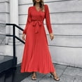 thumbnail image 2 of TAIAOJING Women Casual Long Sleeve Dresses Autumn And Winter V Neck Dress Pleated A Line Dress In The Long Dress, 2 of 7