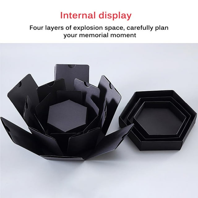 Black Explosion Box Creative Explosion Gift Box DIY Photo Album Scrapbook Surprise Box Exquisite Polygon Gift Box for Valentine Day Anniversary Gift