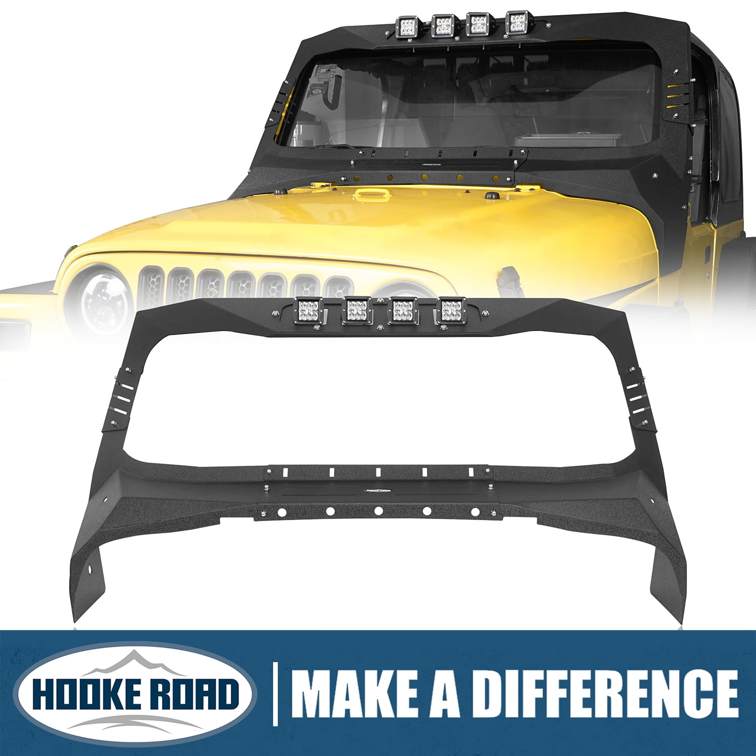 Hooke Road Fit Jeep Wrangler 1997-2006 Windshield Frame Cover Roof Visor  Cowl Body Armor 