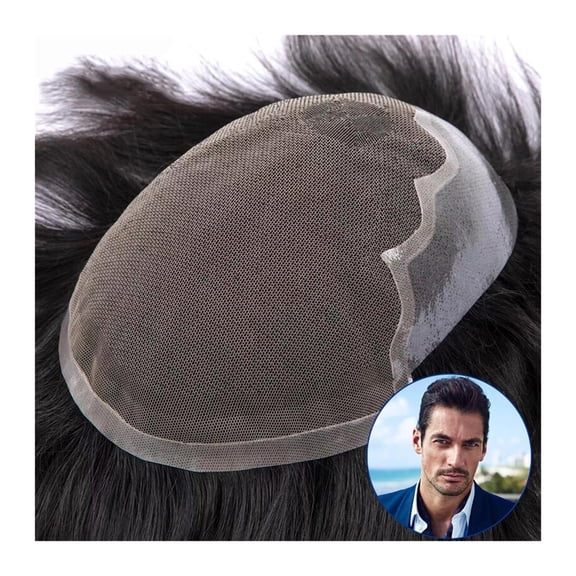Male Hair Prosthesis Remy Human Hair Replacement Systems Breathable French Lace and PU Base Men's Toupee Natural Straight Hair Wigs