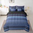 thumbnail image 3 of Castle Fairy Vintage Horizontal Stripe 7-Piece Twin Bedding,Retro Thin Line Bedding Comforter Set,Indigo Periwinkle Navy,Reversible, 3 of 7