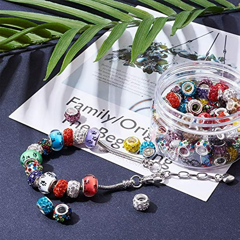 200 Pieces Rhinestone European Beads Large Hole Spacer Beads Diamond Hair  Beads