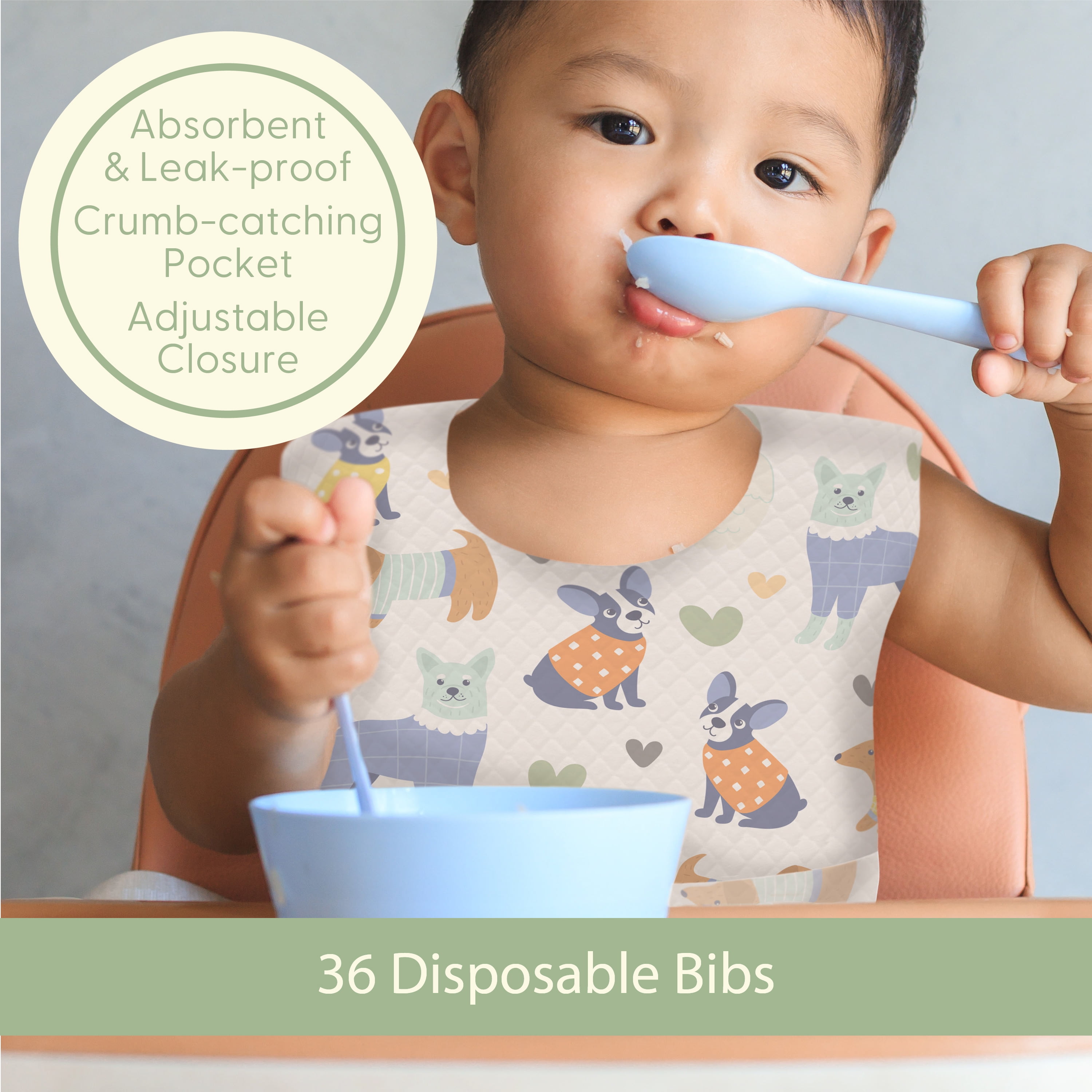 Upward Baby Food-Catching Disposable Bibs - 36-Pack - 6m+ Unisex - Infant