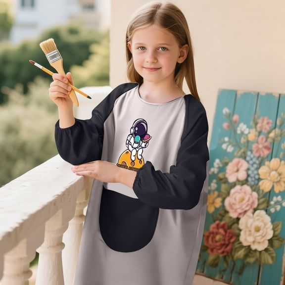 Teen Art Smock Artist Apron For Painting Long Sleeve Light Gray Smock With One Pocket Art Supplies For Kids 9-12 Years For Girls