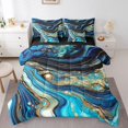 thumbnail image 1 of YST Watercolor Abstract Marble Bedding Set Teal Navy Foil Print, Full (7 Count), 1 of 4