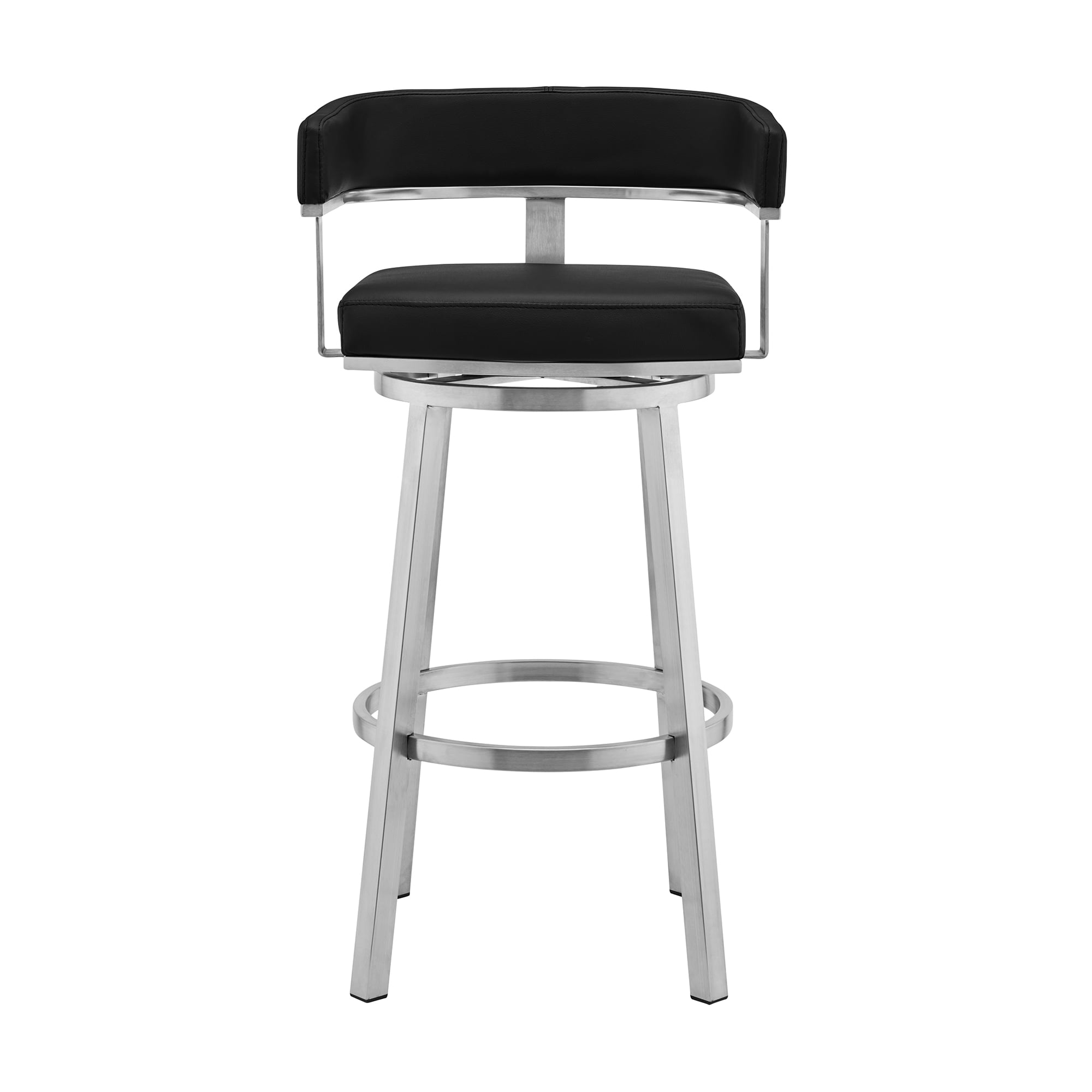 Armen Living Lorin30" Black Faux Leather and Brushed Stainless Steel Swivel Bar Stool