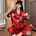 thumbnail image 3 of Disney-Conjunto de pijama de Mickey para mujer, ropa de dormir sedosa, de satén, bonita, Kawaii, para el hogar, suave e informal, para otoño e invierno, 2 piezas, 3 of 4