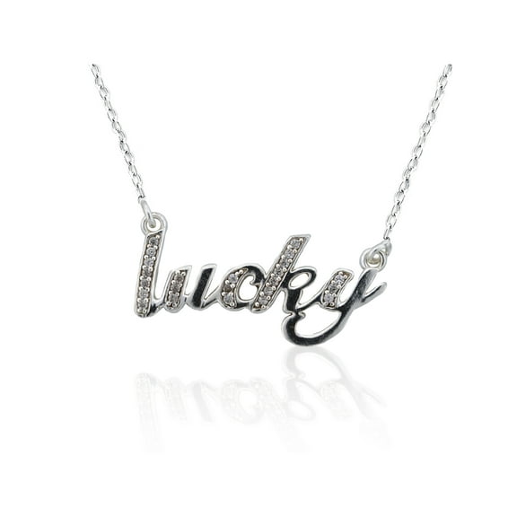 CZ Sterling Silver "Lucky" Pendant, 18"