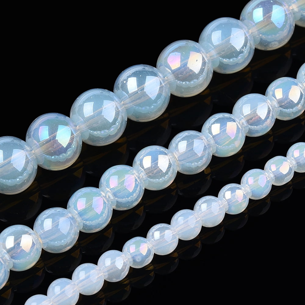 Electroplate Imitation Jade Glass Beads Strands AB Color Plated Round WhiteSmoke 8~8.5mm Hole: 1.5mm about 51~53pcs/strand 14.96 inch~15.55 inch(38~39.7cm)