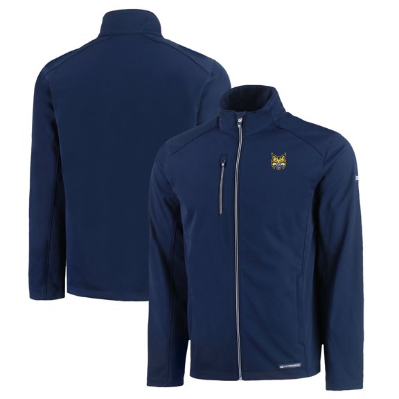 Men's Cutter & Buck  Navy Quinnipiac Bobcats Evoke Eco Softshell Recycled Full-Zip Jacket