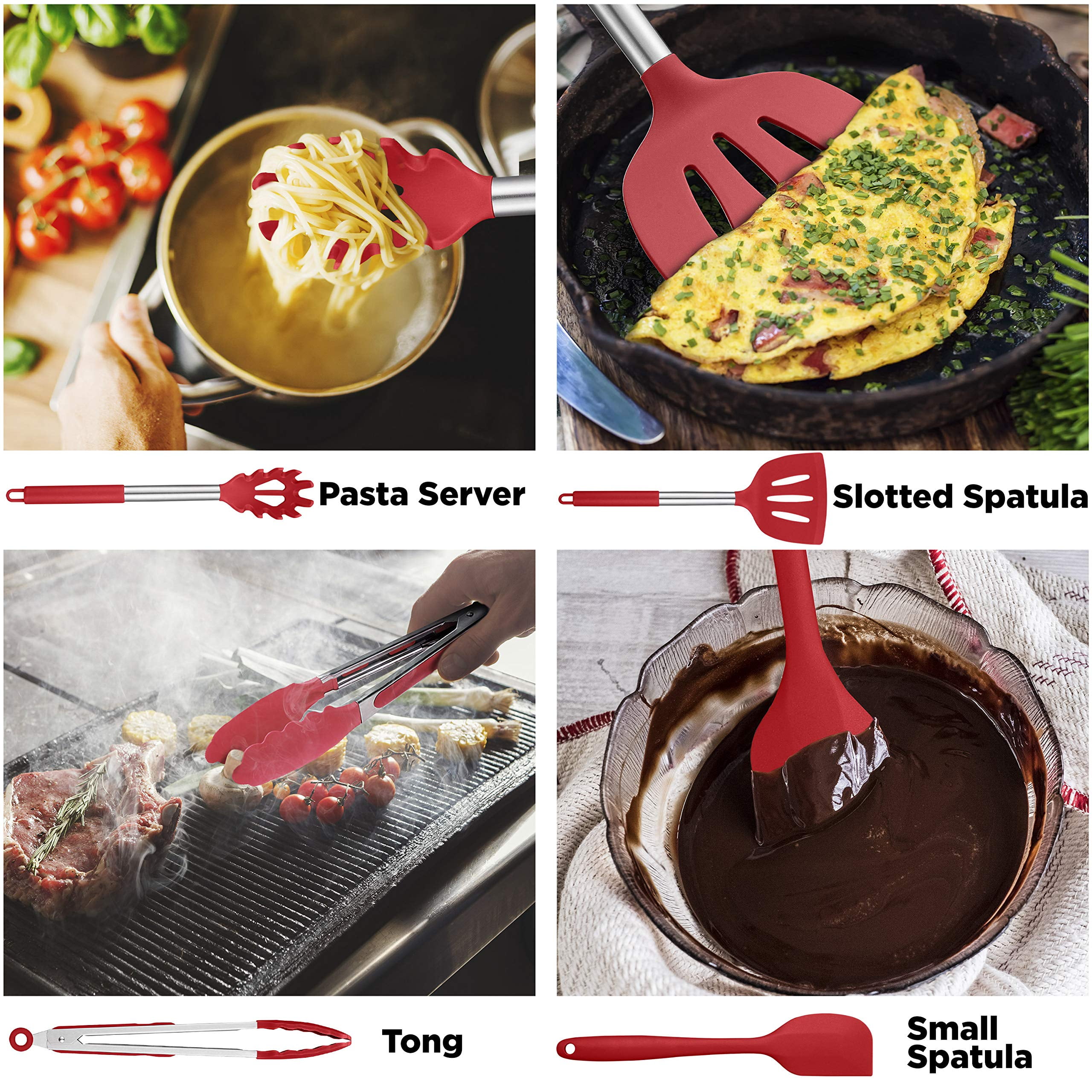 Set Utensili Da Cucina In Silicione 14 Pezzi Orblue - Con Supporto, Teste Silicone E Manici Acciaio - Foto 6