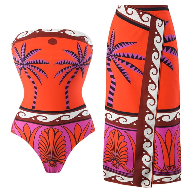 LSLJS Maillot de Bain une Pièce pour Femmes, Mode Rétro à Imprimé Floral, Bikini Ajusté Aguichant avec Robe, Maillots de Bain pour Femmes