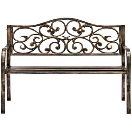 Best Choice Products 50-inch Classic Metal Garden Bench with Verdi Floral Scroll Design,