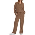 thumbnail image 2 of Lounge Sets for Women 2025 V Neck 2 Piece Outfits Airport Wide Leg Pants Matching Set Sweatsuits, 2 of 10