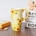 thumbnail image 2 of Topadorn Ceramic Mug Porcelain Latte Tea Cup with Lid in Present Box 17oz Sunflowers, 2 of 4
