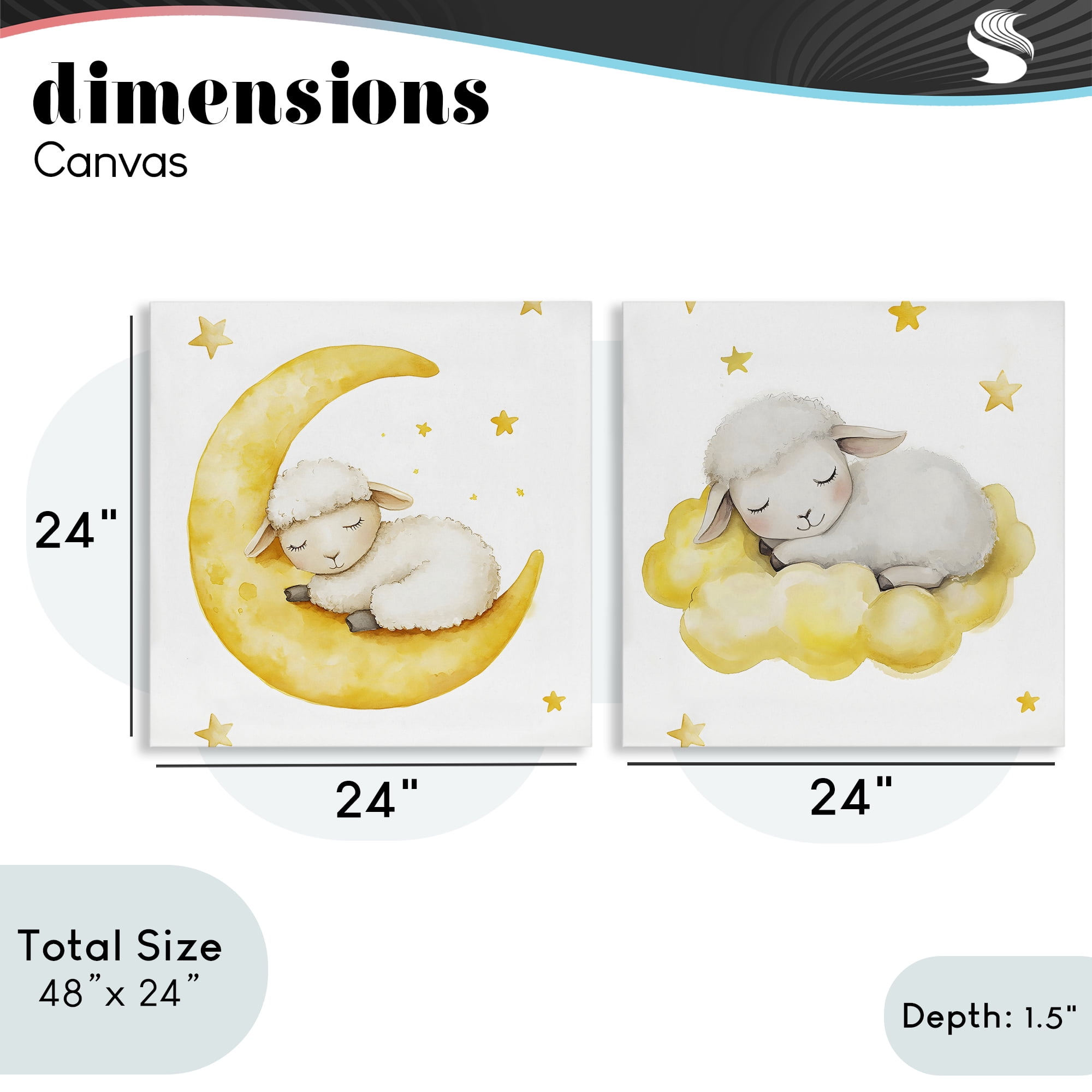 Stupell Industries Sleeping Sheep Cloud and Moon 2 Piece Canvas Wall Art Set, design by LSR Design Studio