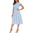 thumbnail image 2 of ZHAOCHENG Vestido midi informal de verano con volantes, manga corta, cuello redondo, cintura elástica fruncida y capas para mujer, 2 of 4