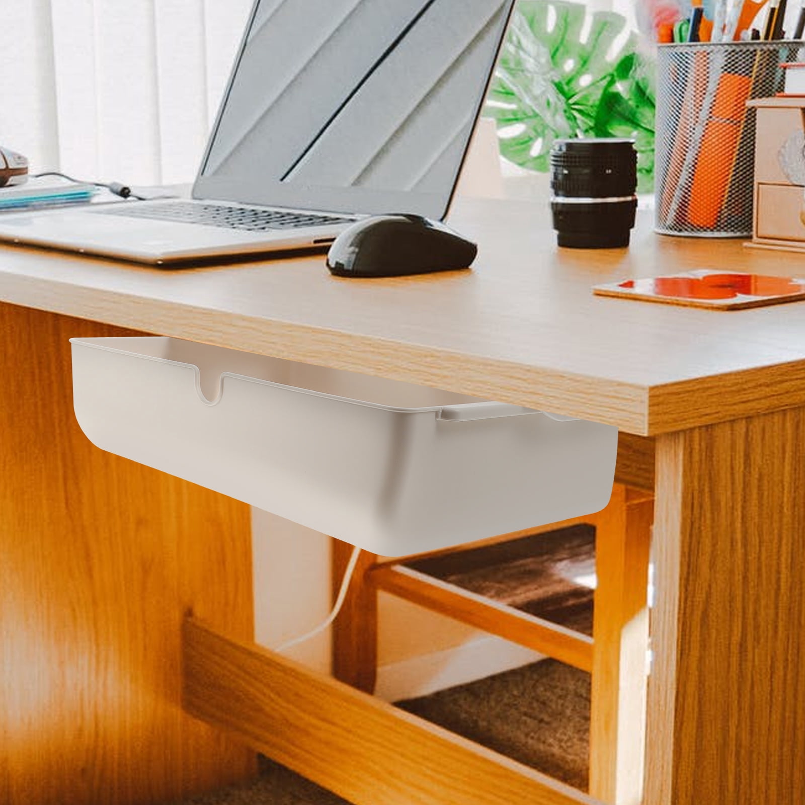 Pretyzoom 1Pc Hidden Drawer Box White Under Desk Storage Container for Office and Home Organization