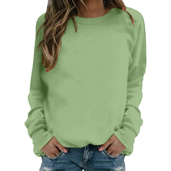 EDFBUYKRS Female Long Sleeve Sweatshirt Women Plus Size Sweatshirts Crew Neck Side Slit Soft Oversized Pollover Sweatshirts Size M