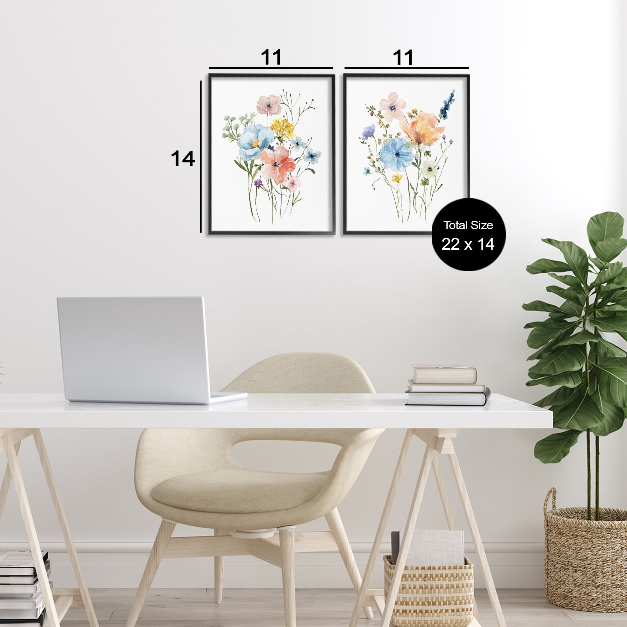 Stupell Industries Wildflower Sprig Bundles 2 Piece Black Framed Giclee Art Set, design by Livi Finn