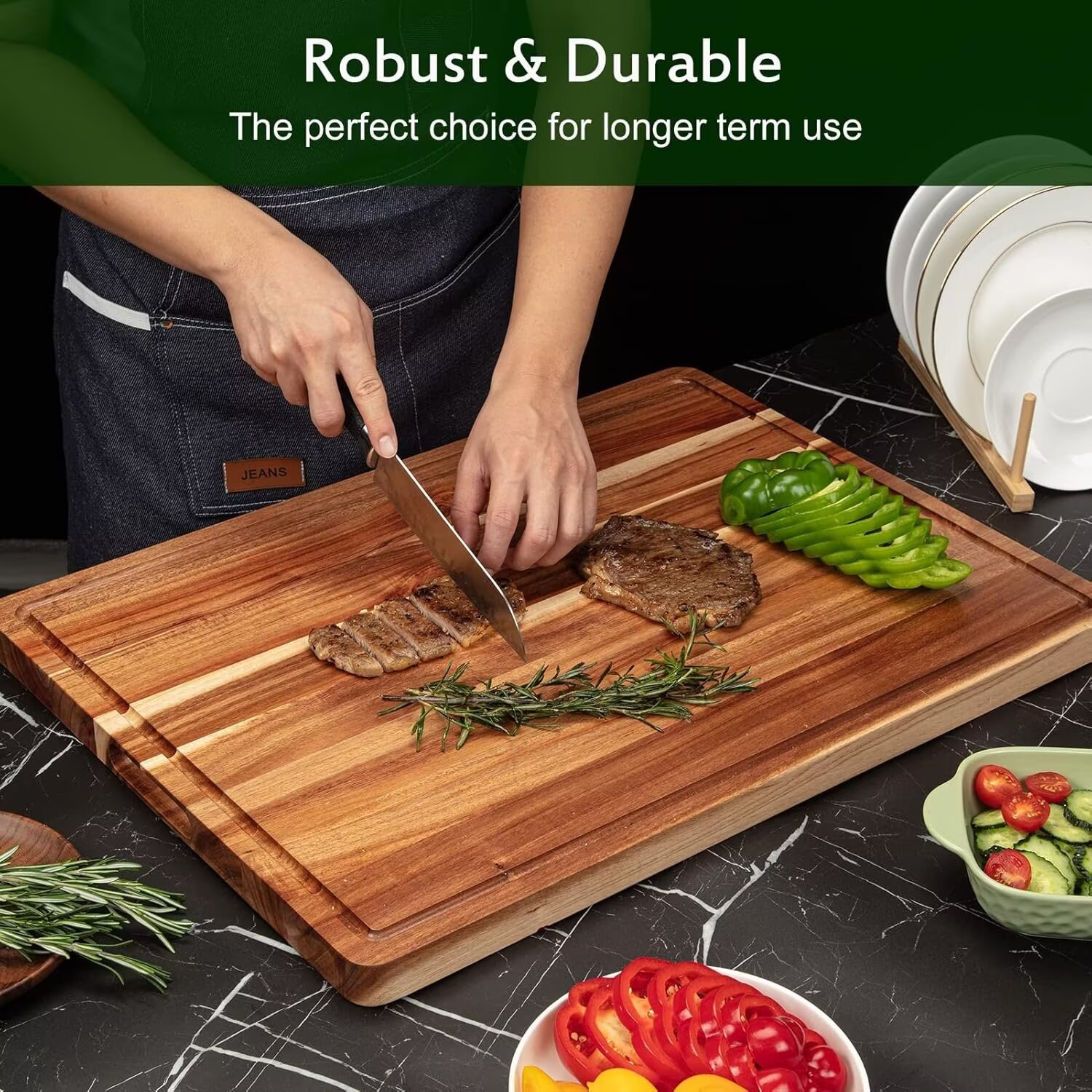 Garvee Cutting Boards 1.5" Thicker, 20"x15" Extra Large Acacia Wooden Cutting Board for Kitchen, Edge Grain Wood Chopping Board with Juice Groove for Meat & Cheese, 2 Pack